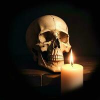 The Skull and Candle on the Black Background photo