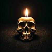 The Skull and Candle on the Black Background photo