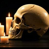 The Skull and Candle on the Black Background photo