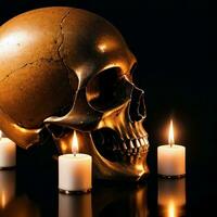 The Skull and Candle on the Black Background photo