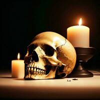 The Skull and Candle on the Black Background photo