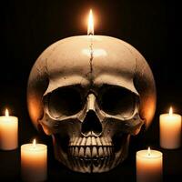 The Skull and Candle on the Black Background photo