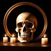 The Skull and Candle on the Black Background photo