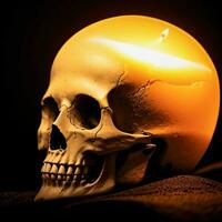 The Skull and Candle on the Black Background photo