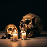 The Skull and Candle on the Black Background photo