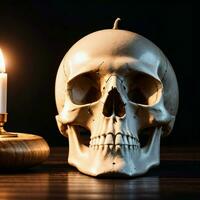 The Skull and Candle on the Black Background photo