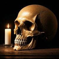 The Skull and Candle on the Black Background photo