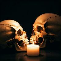 The Skull and Candle on the Black Background photo