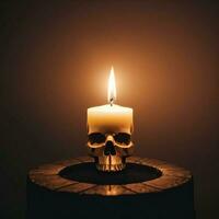 The Skull and Candle on the Black Background photo