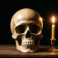 The Skull and Candle on the Black Background photo