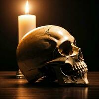 The Skull and Candle on the Black Background photo