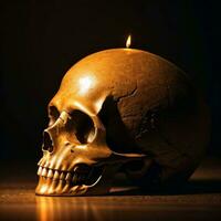 The Skull and Candle on the Black Background photo