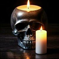 The Skull and Candle on the Black Background photo