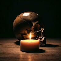 The Skull and Candle on the Black Background photo