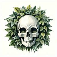 Watercolor Skull and Leaves Clipart photo