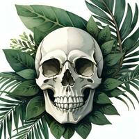 Watercolor Skull and Leaves Clipart photo