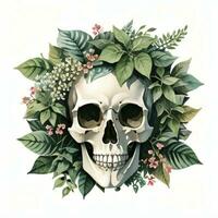 Watercolor Skull and Leaves Clipart photo