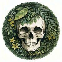 Watercolor Skull and Leaves Clipart photo