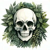 Watercolor Skull and Leaves Clipart photo