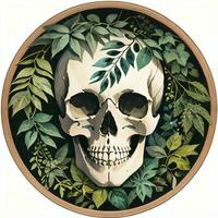 Watercolor Skull and Leaves Clipart photo