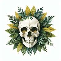 Watercolor Skull and Leaves Clipart photo