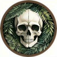 Watercolor Skull and Leaves Clipart photo