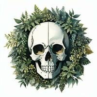 Watercolor Skull and Leaves Clipart photo