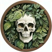 Watercolor Skull and Leaves Clipart photo