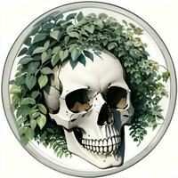 Watercolor Skull and Leaves Clipart photo