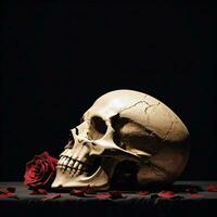 The Skull and Roses on the Black Background photo