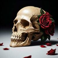 The Skull and Roses on the Black Background photo