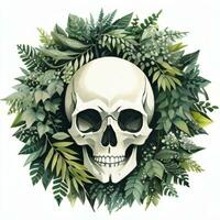 Watercolor Skull and Leaves Clipart photo