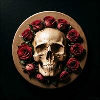 The Skull and Roses on the Black Background photo