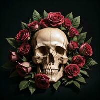 The Skull and Roses on the Black Background photo