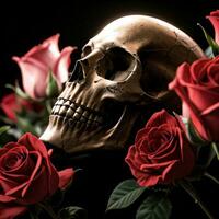 The Skull and Roses on the Black Background photo