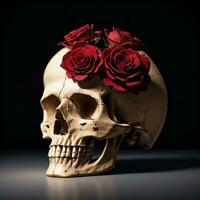 The Skull and Roses on the Black Background photo