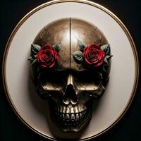 The Skull and Roses on the Black Background photo