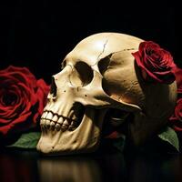 The Skull and Roses on the Black Background photo