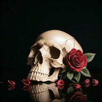 The Skull and Roses on the Black Background photo