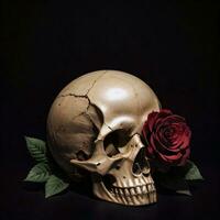 The Skull and Roses on the Black Background photo