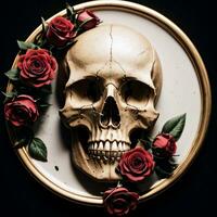 The Skull and Roses on the Black Background photo