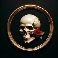 The Skull and Roses on the Black Background photo