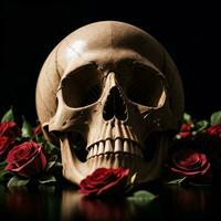 The Skull and Roses on the Black Background photo