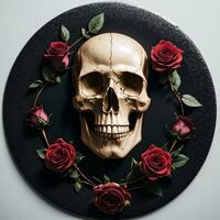 The Skull and Roses on the Black Background photo