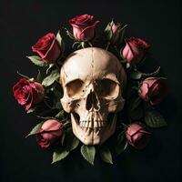 The Skull and Roses on the Black Background photo