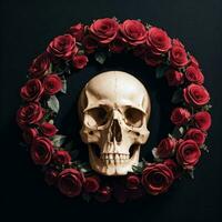 The Skull and Roses on the Black Background photo