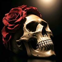 The Skull and Roses on the Black Background photo