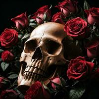 The Skull and Roses on the Black Background photo