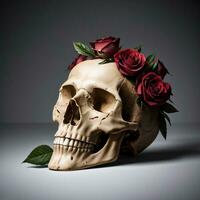 The Skull and Roses on the Black Background photo