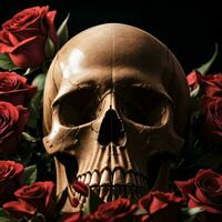 The Skull and Roses on the Black Background photo